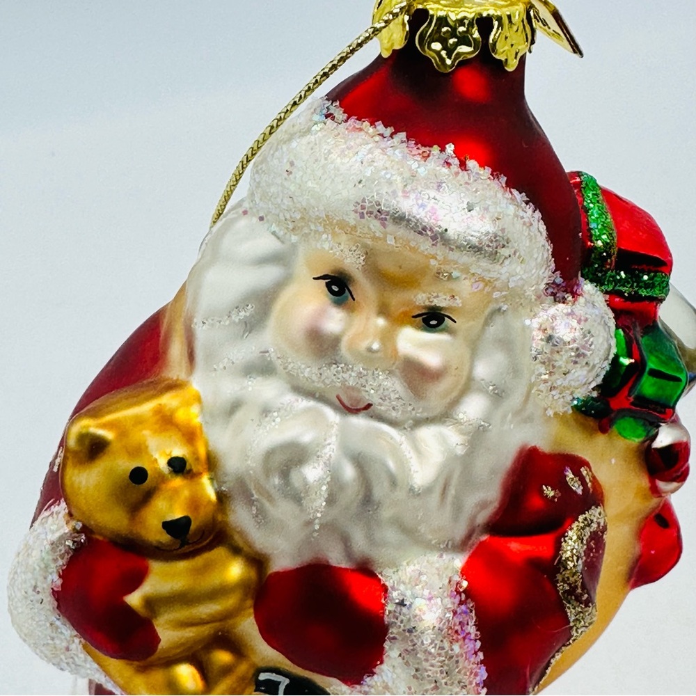 Vintage 2002 PartyLite Father Christmas Santa Claus Glass Ornament 6" Tall Bear - Picture 2 of 11